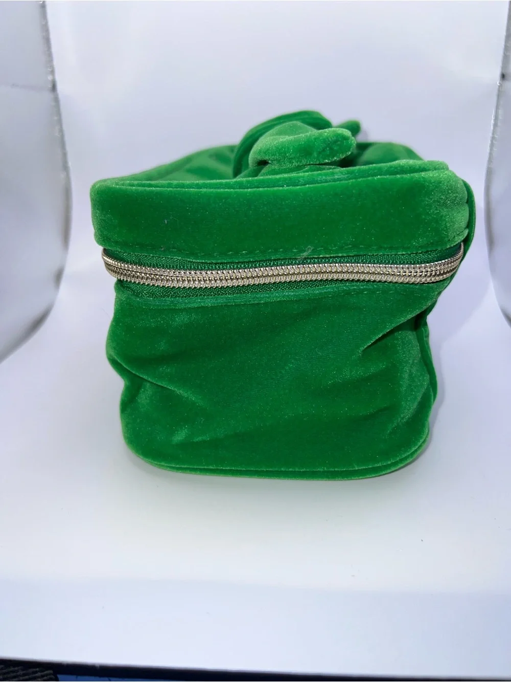 Tata Harper Emerald Green Velvet Cosmetic Case with Knot Handle